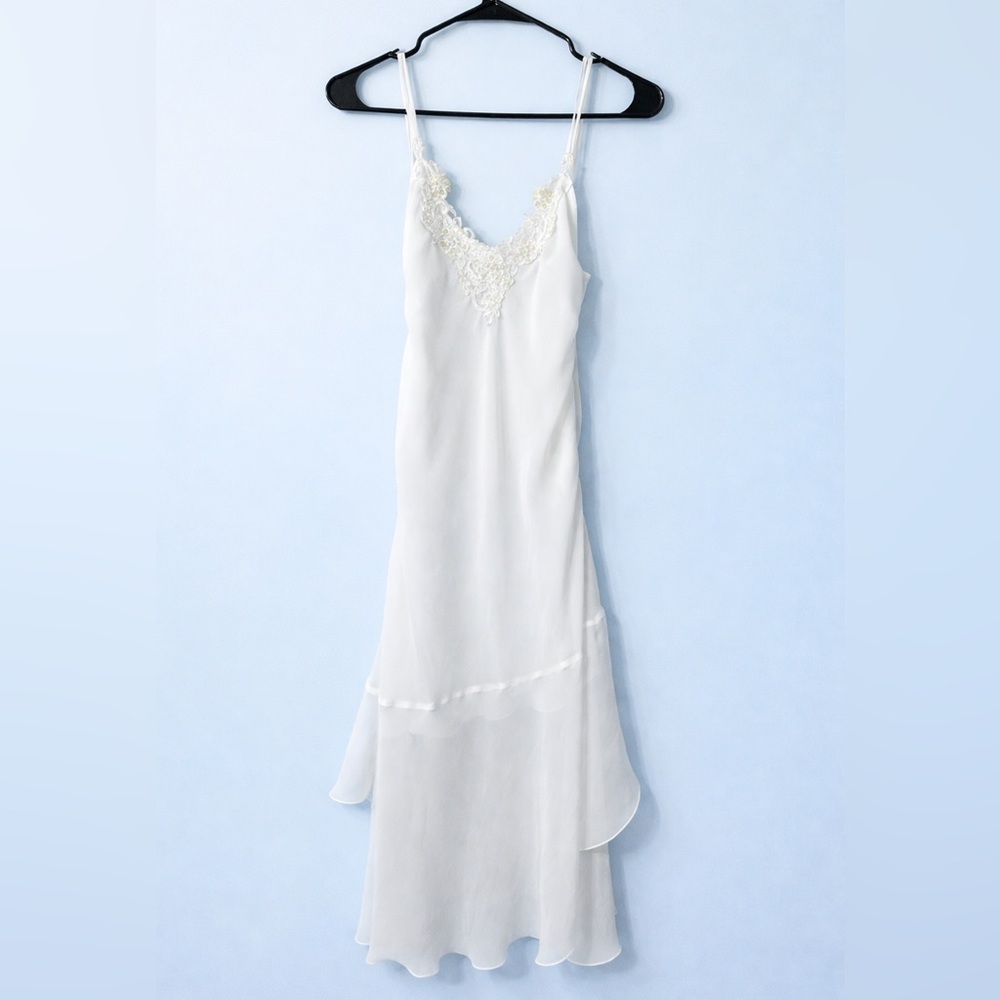 Vintage Fairycore Lace Midi Dress White Cottagecore Ethereal Romantic S